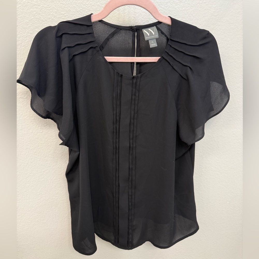 Worthington Black Flutter Sleeve Blouse
